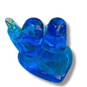 Vintage Leo Ward 1991 Double Bluebirds Of Happiness On Heart Art Glass Signed